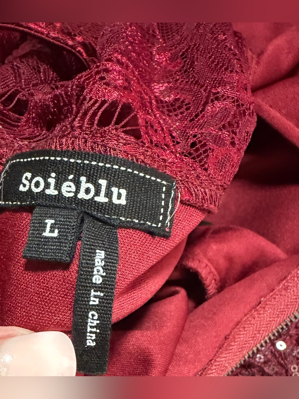 Soieblu Burgundy Lace Sequin Cocktail Dress Size L Mock Neck Sheath Party - Picture 8 of 10